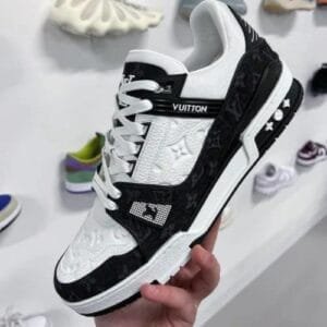 First Copy louis Vuitton Monogram Trainers: Black & White with LV Kit